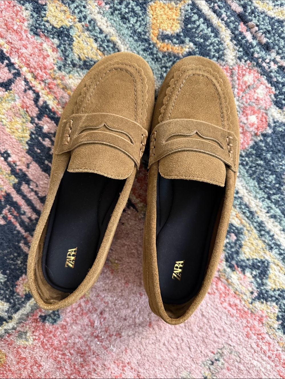 Zara Women’s Suede Penny Loafers in Light Brown